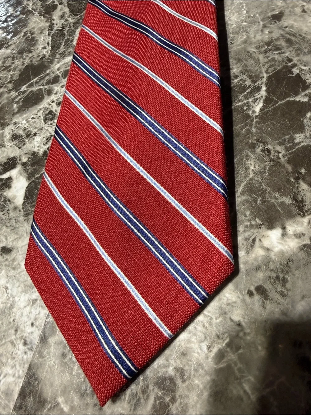 Chaps-  Men's Red/Navy Striped Silk-Wool Blend Tie